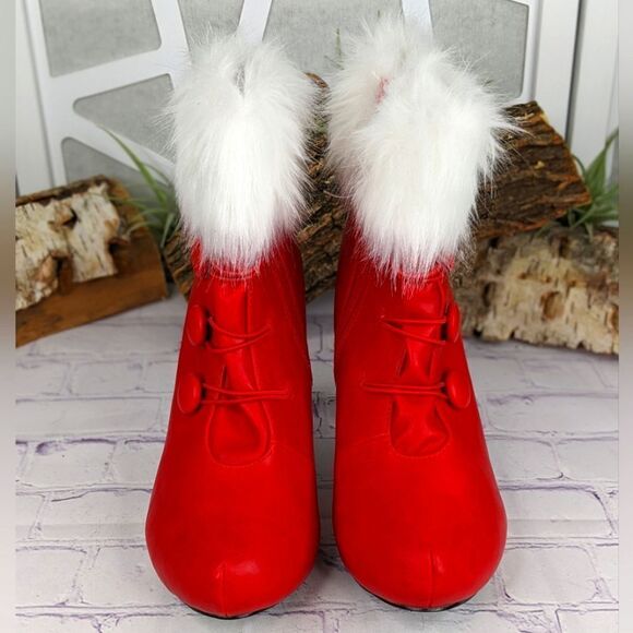 Ellie 4" Womens Bootie With Faux Fur 414/CLAUS/RED - Picture 2 of 11